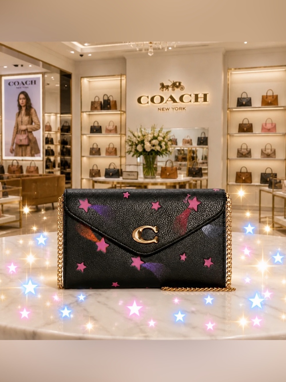 🍒NEW Coach Tammie Clutch Crossbody With Disco Star Print Convertible Bag🍒
